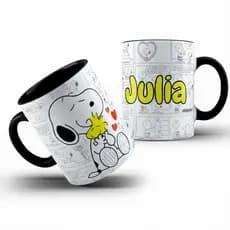 Caneca Snoopy Com Nome Personalizado Presente Fofo Cerâmica 325ml