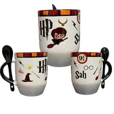 Caneca Harry Potter Personalizada Com Nome + Colher Porcelana 325ml Presente Geek