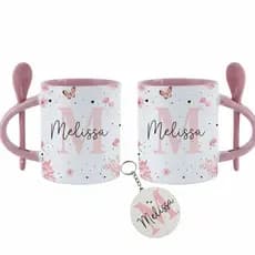 Caneca Personalizada com Inicial e Nome  + COLHER – Todas as Letras Disponíveis com ou sem chaveiro