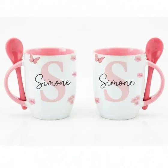 Caneca Personalizada com Inicial e Nome + COLHER– Todas as Letras Disponíveis CHAVEIRO OPÇÃO