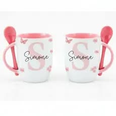 Caneca Personalizada com Inicial e Nome + COLHER– Todas as Letras Disponíveis CHAVEIRO OPÇÃO