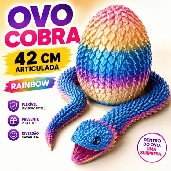 Cobra Articulada 42cm + Ovo Decorativo 12cm 3D Decoração Gamer Geek Presente Flexível Brinquedo sensorial