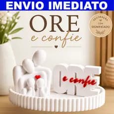 Kit Decorativo “Ore e Confie” Escultura Família bandeja Fé, Design Moderno e Elegância para seu Lar
