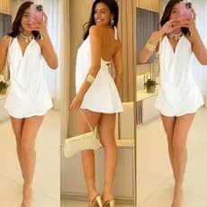 Conjunto Feminino Verão Short Saia Com Blusa Frente Única Decotada Casual Elegante