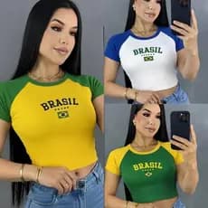 Camiseta Feminina Brasil Canelada Ribana Premium Baby Look Copa do Mundo