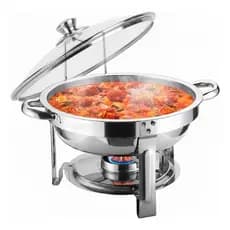 Rechaud Redondo 5L Inox Banho Maria com Tampa de Vidro Buffet Profissional Para Festas Servir Caldos