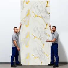 Placa Adesiva Parede Painel Continuo Mármore Branco e Dourado 260X120cm