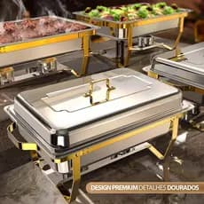 Rechaud GN 1/1 Inox Cuba Banho Maria Buffet Festa 11L Tampa Removível Restaurante Cozinha Gourmet