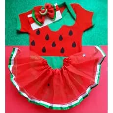 Kit Body Infantil Melancia  Saia de Tule  Laço Mesversário/Fantasia