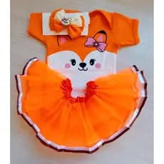 Body Bebe Raposinha com Saia e Laço/Raposa Temático
