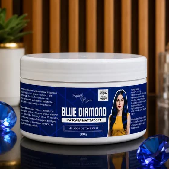 Máscara Matizadora Blue Diamond 300g – Neutraliza Amarelado, Intensifica Tons Azuis e Hidrata