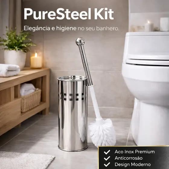 Escova Sanitária Inox com Suporte Aço Inoxidável Anticorrosão | Kit Limpeza Banheiro Premium