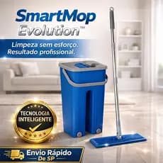 SmartMop Evolution™ Mop Flat Automático com Balde Lava e Seca Limpeza Rápida Sem Sujar as Mãos