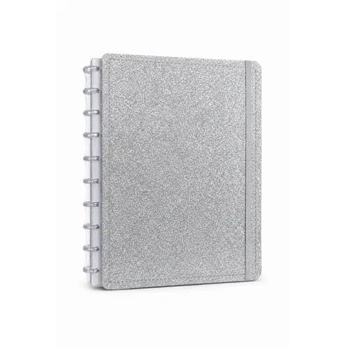 Caderno Grande Capa Dura Prata Reposicionavel Papel Brilhante Anotacoes Escritura