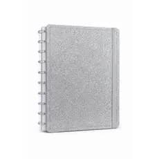 Caderno Grande Capa Dura Prata Reposicionavel Papel Brilhante Anotacoes Escritura