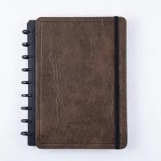 Caderno Couro Marrom Medio Capa Dura Papel Reposicionavel Organizador Anotacoes