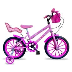 Bicicleta infantil menina aro 16 Feminina com Rodinha e Cadeirinha de Boneca Bella