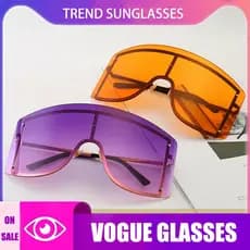【 Ready Stock 】 Women Moda Masculina 16 Cores Óculos De Sol De Lentes Grandes Sem Armação De Metal