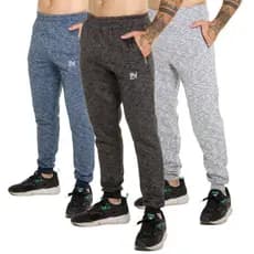 Kit 2 Calças Masculinas Moletom Flanelada Esportiva C/Bolso e Zíper Rajada