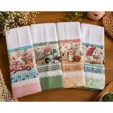 Kit 4 Panos de Prato Decorativo Toalha de Louça Decorativo Cozinha Copa Digital 100% Algodão 40x70cm
