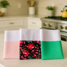 Kit 3 Panos de Prato com Barrado Toalha de Louça Decorativo Cozinha Copa 100% Algodão Produto Artesanal