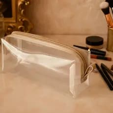 Nécessaire Box Transparente com Detalhes na Cor Nude Bolsa Bolsinha Estojo Organizador Maquiagem