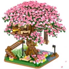 2138pcs Descoloração DIY Flor De Cerejeira Flores Rosa Montagem De Trem Blocos De Construção Modelo Clássico Tijolos