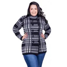 Sobretudo Xadrez Feminino Blusa Manga Longa Tricot