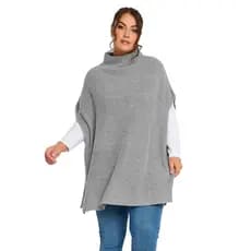 Poncho Gola Alta Plus Size Feminino Blusão Inverno Casaco Agasalho Tricot Outono Frio Blusa de Frio