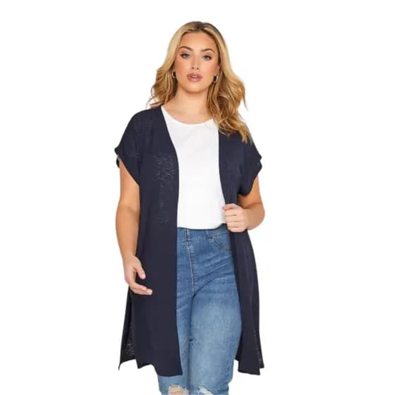 Cardigan Kimono Básico Manga Curta Saída De Praia