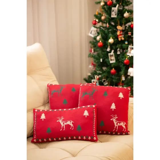 Kit 3 Capas de Almofadas de Natal 1 43x23 e 2 35x35 | Decoração Natalina Capas para Sofá Sala Quarto