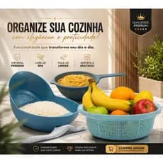 Kit 3 Escorredores Lava Tudo Multiuso para Arroz Macarrão Frutas Legumes BPA Free Resistente