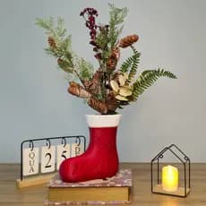 Decoração de Natal Vaso Decorativo Bota Papai Noel 3D