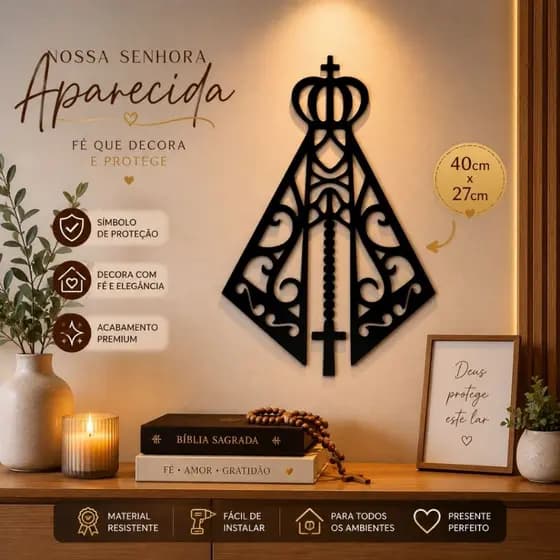 Quadro Decorativo Nossa Senhora Aparecida Vazado | Decoração Religiosa para Parede | Fé e Proteção