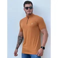 Camiseta masculina gola alta com zíper. camisa masculina gola alta longline. Camisa gola alta