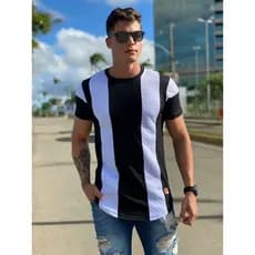 Camiseta oversized masculina. camisa masculina longline listrada, camisa longline listrada