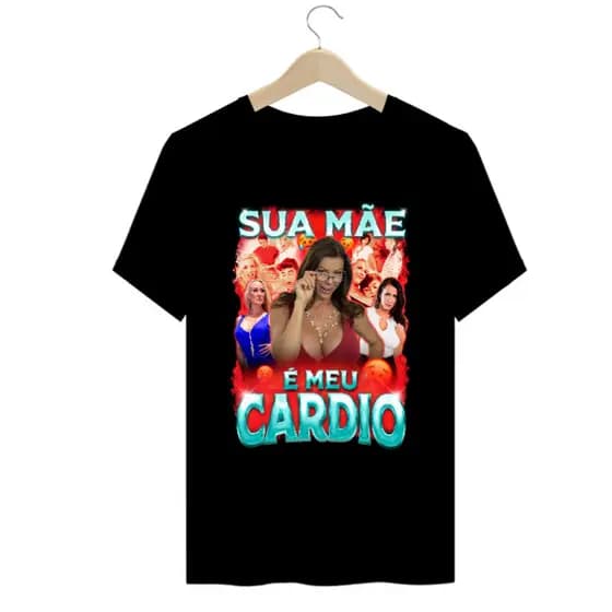 Camiseta camisa Estampada Meme Treino Academia "Sua mãe é meu cardio"