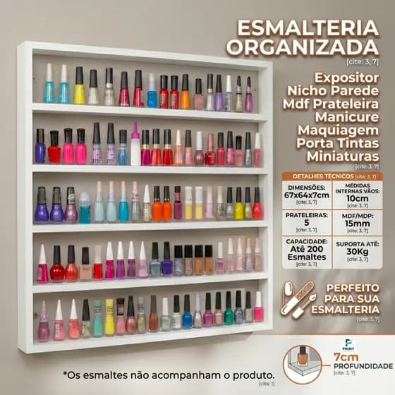 Expositor De Esmaltes Nicho Organizador Mdf Prateleira Parede Manicure Salão Tintas Linhas Miniaturas Brinquedos Perfume