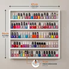Nicho Expositor 200 Esmaltes Prateleira Organizador Parede Mdf Manicure Salão Beleza Maquiagem Tintas Linhas Miniaturas