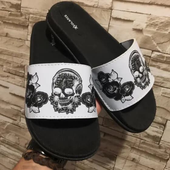 Chinelos Sandálias Slides Caveira Mexicana Floral Tendência 2023