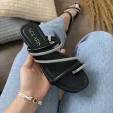 Rasteirinha Feminina de Dedo Confortável com Strass Brilhante Leve e Casual – RF05