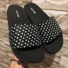 Chinelos Slides Solaris Poá Preto com Bolinhas Brancas Feminino 2024