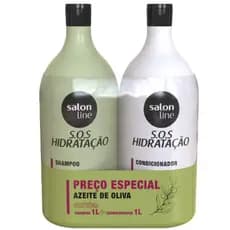 Kit S.O.S Hidratação Azeite de Oliva Shampoo e Condicionador Litrão Salon Line