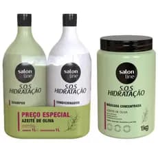 Kit Salon Line Shampoo e Condicionador Azeite de Oliva 1Litro e Máscara 1kg