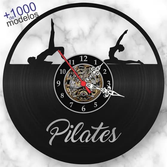 Relógio Parede Pilates Fitness Disco Vinil LP iLustrado Decoração Arte Retrô Vintage Moderno
