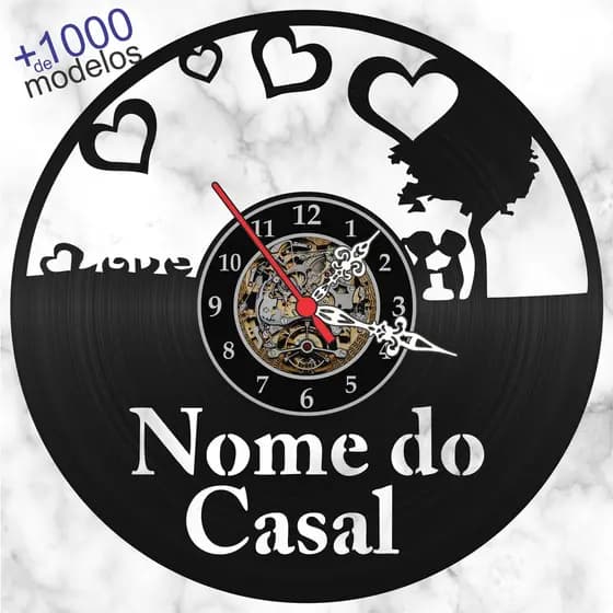 Relógio Parede Casal Apaixonado Personalizado Nome Disco Vinil Presente Namorados Sala Quarto