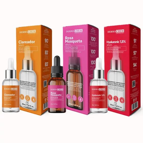 Kit Sérum Facial Clareador Niacinamida Rosa Mosqueta Ácido Hialurônico Pele Lisa Glow Skin Care Facial