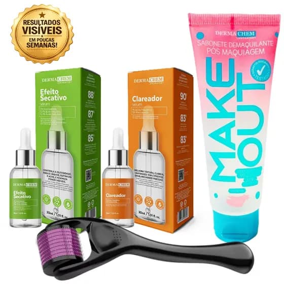 Kit Tratamento Acne Espinhas Cravos Sérum Secativo Clareador Dermaroller Sabonete Facial Seca e Trata Acne