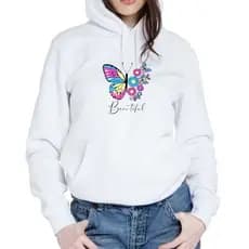Blusa de Frio Moletom Canguru com Capuz Feminino Confortável Estampado Borboleta