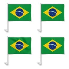 Kit 4 Bandeira Brasil Carro Vidro 40x30 C/ Haste Copa Mundo Futebol Eleição Decoração Verde Amarela